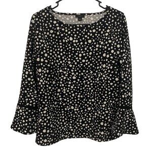 Womens‎ Black & White Polka Dot Blouse Bell Sleeves Size S Preppy Timeless